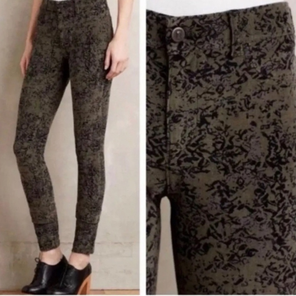 Pilcro Letterpress Ted Corduroy Olive Green Serif Black Mid Rise Pants SZ 28